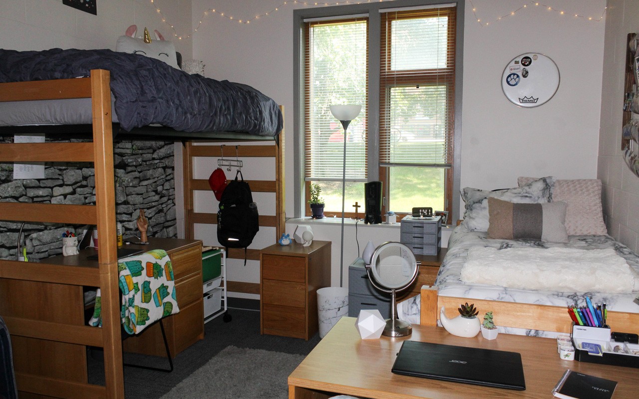 Beds and desks in Turner Hall quad